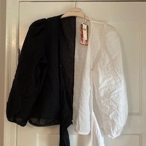 NWT- rare black and white FARM Rio wrap blouse